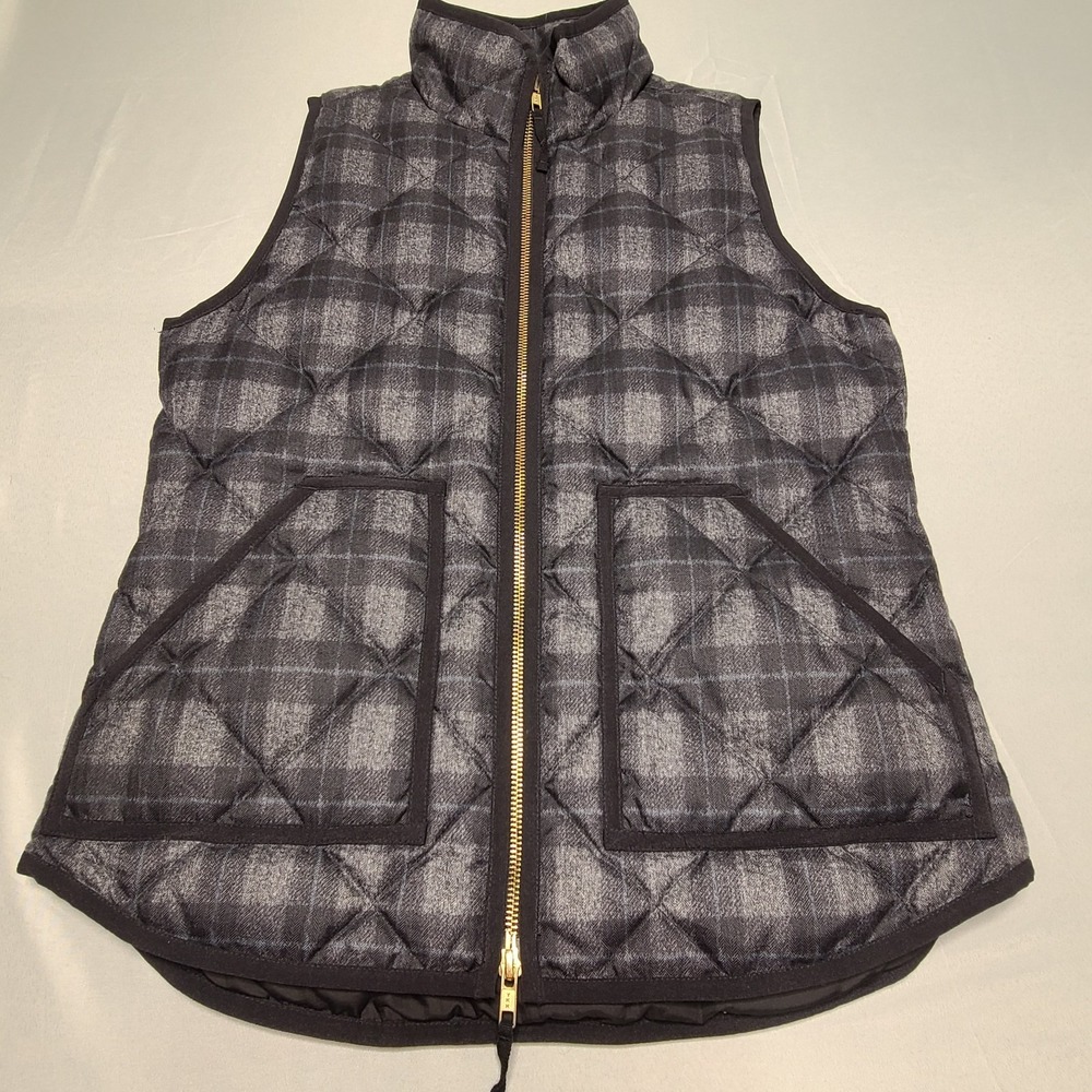 J. Crew Padded Puffy Excursion Puffer Vest Black Gray Plaid Size Women's Xs